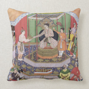 Almofada Imperador Akbar (r.1556-1605) entertained por seu