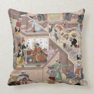 Almofada Imperador Akbar (r.1556-1605) que inspeciona o