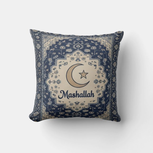 Almofada impressa em azul Mashallah decoração de R (Frente)