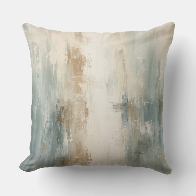 Almofada Impressão Abstrata em Azul Poeirento Marrom Creme  (Frente)