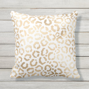 Almofada Impressão Animal Leopardo Branco Dourado Elegante 
