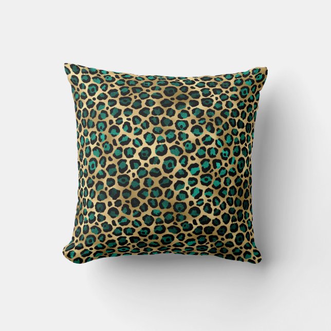 ALMOFADA IMPRESSÃO ANIMAL LUXURIOSA LEOPARD GREEN CUSHION D (Frente)