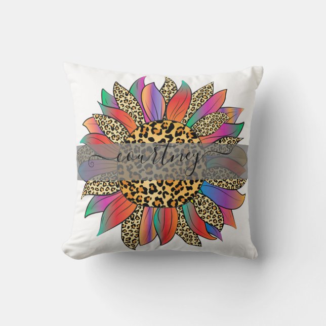 Almofada Impressão arco-íris e leopardo personalizada (Frente)