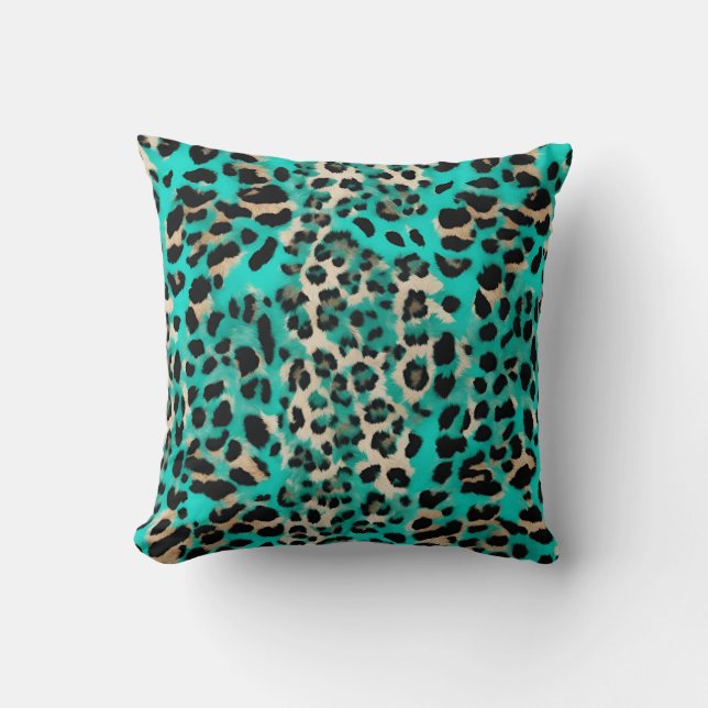 Almofada Impressão Azul-Leopardo-Turquesa (Frente)
