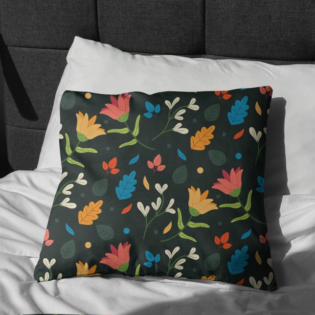 Almofada Impressão bobotânico preto (Stylish Elegant Black Floral Pattern Pillow)