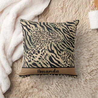 Almofada Impressão castanha e tigre preto e zebra