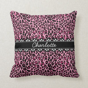 Almofada Impressão cor-de-rosa elegante e laço do leopard