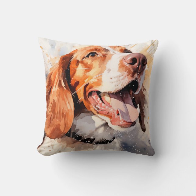 Almofada Impressão de Arte de Cachorro em Aquarela Feliz (Frente)