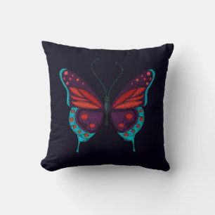 Almofada Impressão de Bordado Vermelho Azul Roxo Borboleta 