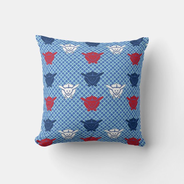 Almofada Impressão de coelho japonês, azul com vermelho e b (Frente)