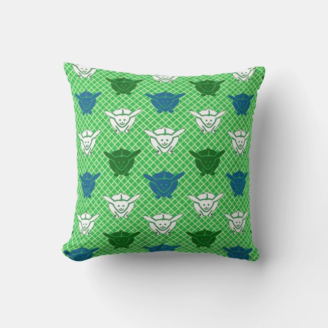 Almofada Impressão de coelho japonês, verde, azul e branco (Frente)