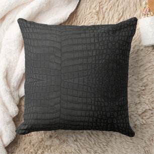 Almofada Impressão de Couro Crocodilo Preto Faux