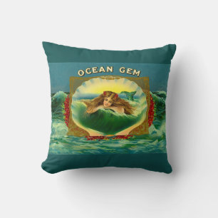Almofada Impressão de etiqueta de charuto de Oceano Gem