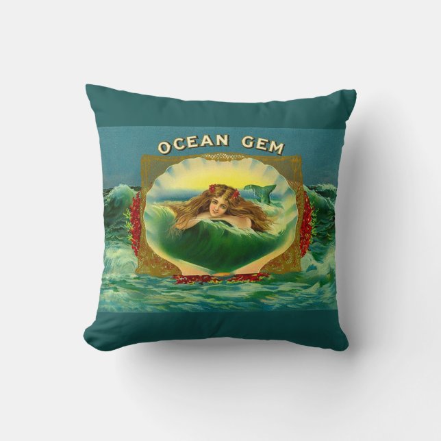 Almofada Impressão de etiqueta de charuto de Oceano Gem (Frente)