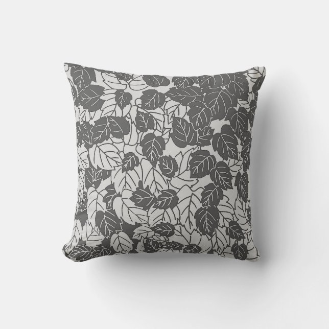 Almofada Impressão de folha japonesa, Cinzas claras e escur (Frente)