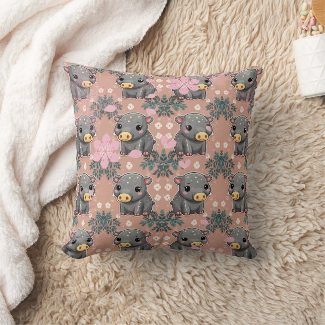 Almofada Impressão de Fundo Floral Cor-de-Rosa Tapir (Cobertor)