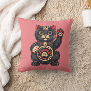 Almofada impressão de gato Maneki Neko desenhado para japon