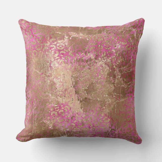 Almofada Impressão de Glam Leopardo Dourado Rosa-Rosa (Frente)