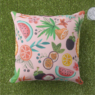 Almofada Impressão de jardim cor-de-rosa com fruta tropical