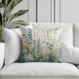 Almofada Impressão de Jardim de Flores Silvestres Boho Azul
