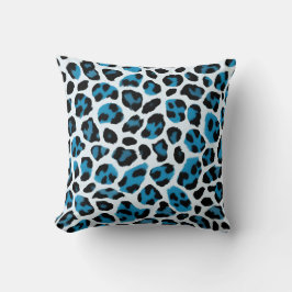 Almofada Impressão de Leopardo Azul e Branco