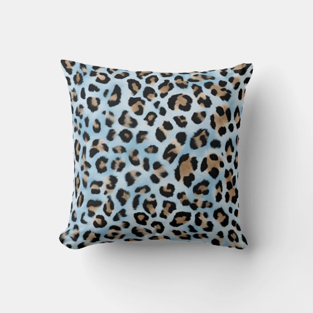Almofada Impressão De Leopardo Azul E Tan (Frente)