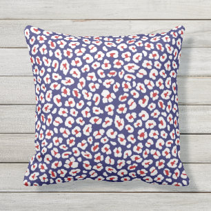 Almofada Impressão de Leopardo Azul, Vermelho e Branco