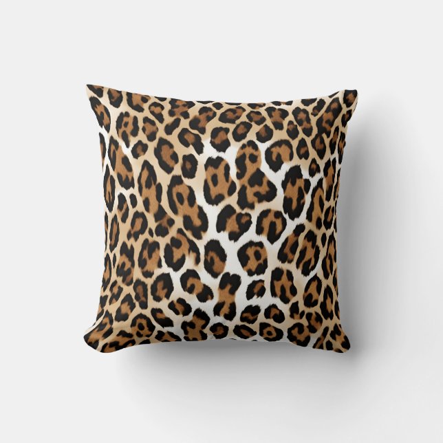 Almofada Impressão de Leopardo Bege Branco (Frente)