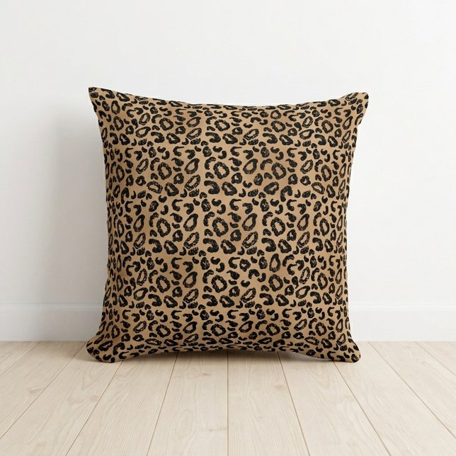 Almofada Impressão de leopardo chique manchas de leopardo m (Chic Leopard Print Cheetah Spots Brown Black Throw Pillow)