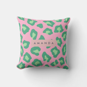 Almofada Impressão de leopardo rosa e verde personalizada