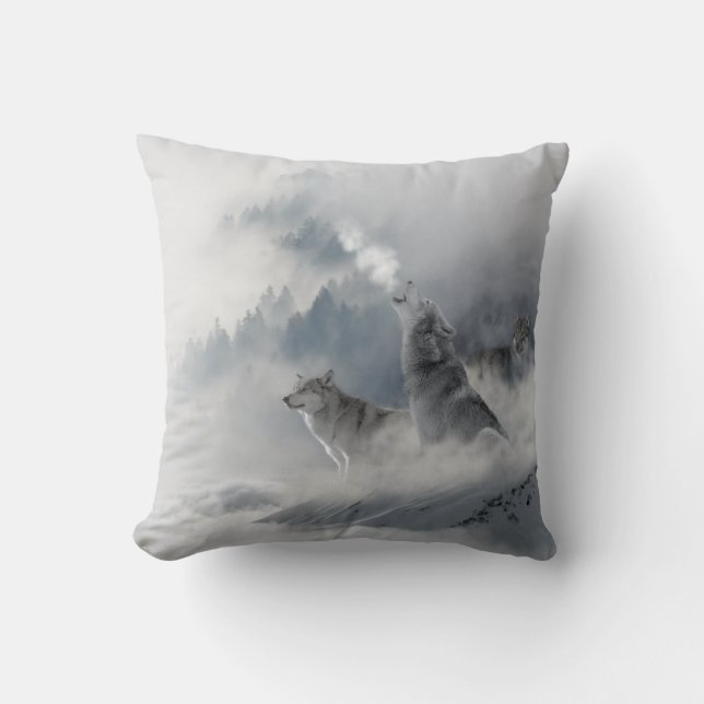 Almofada Impressão de Lobo da Neve (Frente)