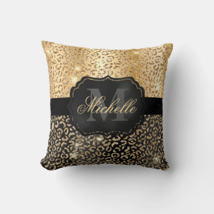 Almofada Impressão de manchas de leopardo preto e dourado f