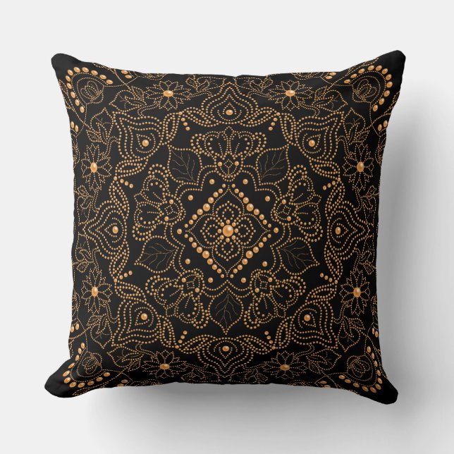 Almofada Impressão de Mandala com Contas de Pérola em Ouro  (Frente)