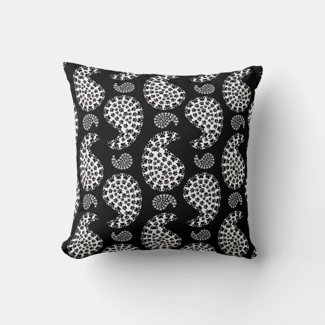 Almofada Impressão de Paisley de Cães Pretos e Brancos (Frente)