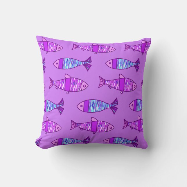 Almofada Impressão de peixe retrô moderna, roxo ametista (Frente)