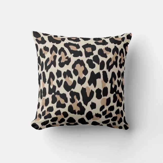 Almofada Impressão de pele castanha-leopardo e negra (Frente)