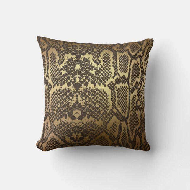Almofada Impressão de Pele de Cobra Moderno Dourado Glamour (Frente)