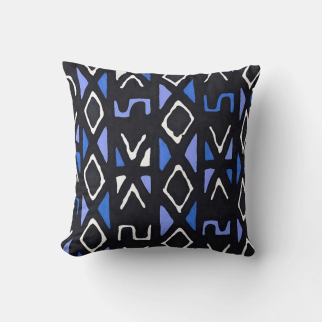 Almofada Impressão de Tribal Azul-Africano (Frente)