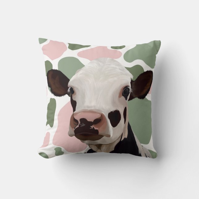 Almofada Impressão de Vaca-Vaca-Vaca-Vaca Verde-Rosa (Frente)