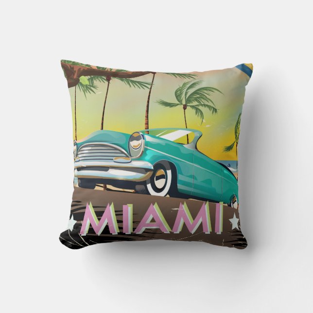 Almofada Impressão de viagem retrô vintage de Miami (Frente)