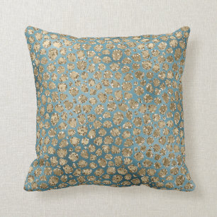 Almofada Impressão do Leopardo Azul-Teal Verde Dourado    
