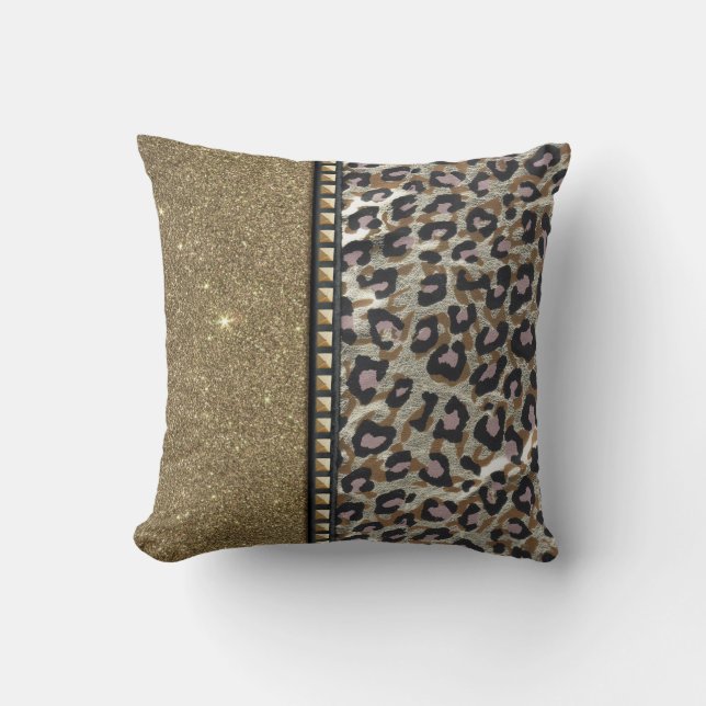Almofada Impressão Dourado do brilho e do leopardo com (Frente)