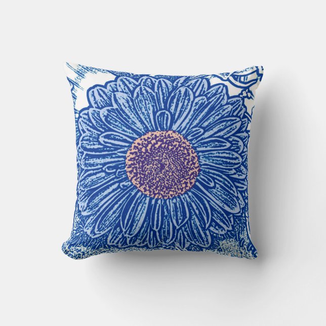Almofada Impressão em bloco de Gerbera Daisy - azul cobalto (Frente)
