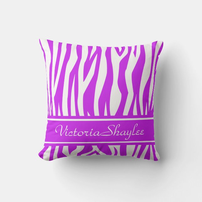Almofada Impressão em Zebra Roxa com texto personalizado (Frente)