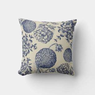 Almofada Impressão Flor Azul Antiquado Floral