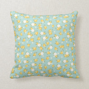 Almofada Impressão Floral Amarelo e Mint Chic