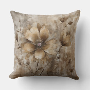 Almofada Impressão Floral Aquarela Bege Marrom Terroso