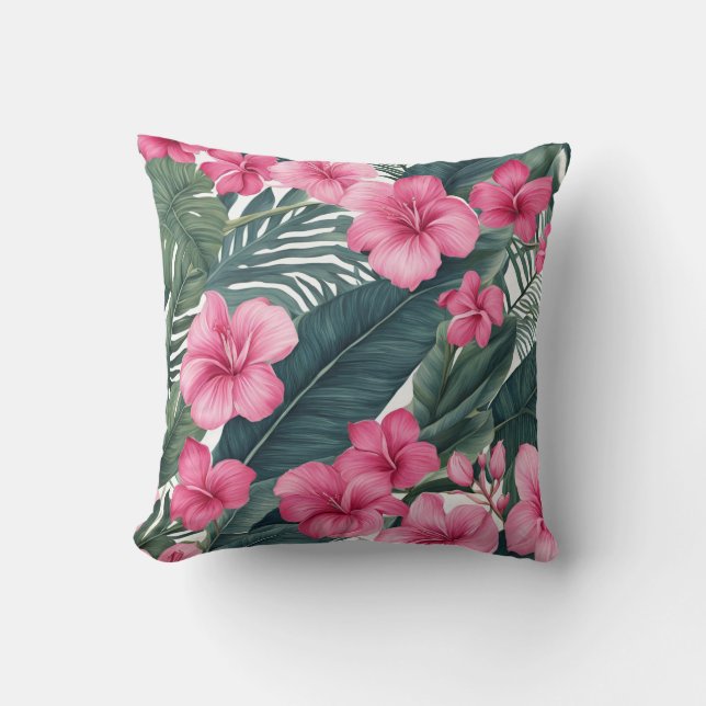 Almofada Impressão Floral de Feriado Rosa Tropical (Frente)