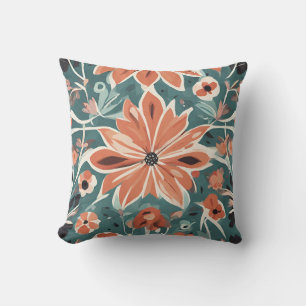 Almofada Impressão Floral Moderno Laranja, Branco, Preto, T