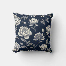 Almofada impressão floral vintage azul e branco